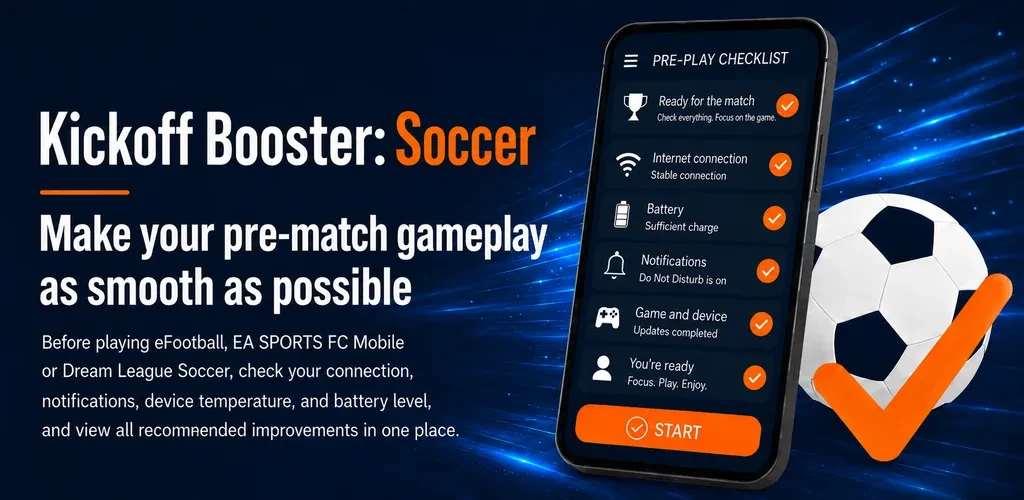 Kickoff Booster: Soccer app image showing the pre-match check guide